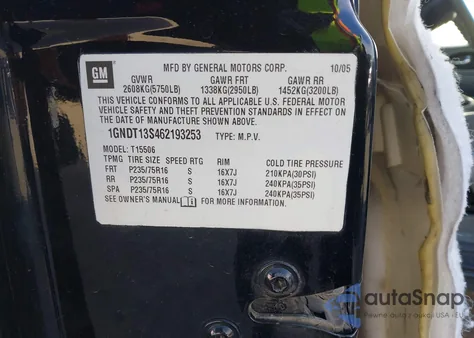 2006 Chevrolet Trailblazer Ls из США, поврежденный, VIN 1GNDT13S462193253